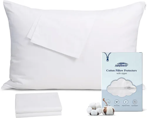 Vista 11 de Sunflower Protector de almohada 100% algodón con cremallera, paquete de 4 unidades, tamaño Queen de 20 x 30 pulgadas, funda de almohada