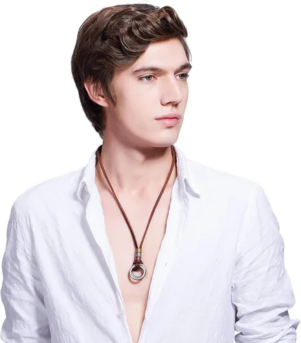 Vista 4 de FIBO STEEL Collar de aleación con colgante de vinatge para hombre, cadena de cuero ajustable
