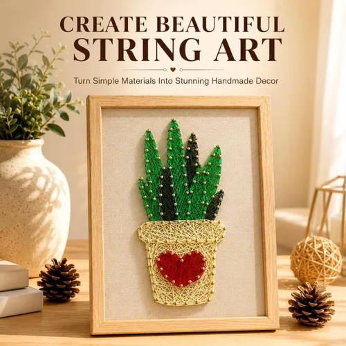 Vista 2 de RM Studio - Set de arte con hilos DIY con todos los accesorios y marco para niños, estudiantes, adultos principiantes, decoración hecha a mano, Aloe