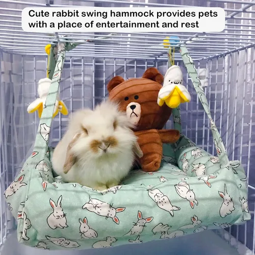 Vista 5 de Hamaca de conejo, columpio colgante de animales pequeños, hamaca con 2 almohadillas, hamaca para mascotas, columpio para conejos, cobayas