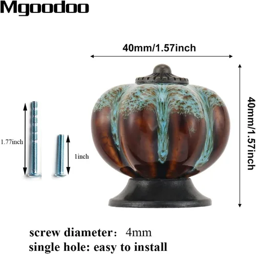 Vista 2 de Pomos de calabaza de 1.57 pulgadas, pomos de cerámica para armario, cajón, tiradores de cajones antiguos, pomos decorativos para armario, puerta
