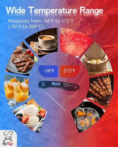 Vista 3 de Termómetro ultrarrápido para carne de lectura instantánea de 1.2 s para asar y ahumar, precisión de ± 1 °F con calibración, LCD retroiluminado