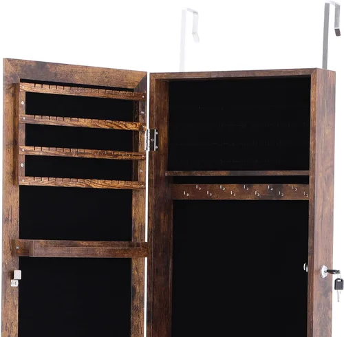 Vista 6 de HomVent Joyero con espejo, organizador de armario de joyería con cerradura, montaje en paredpuerta, almacenamiento de joyas con espejo de longitud
