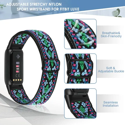 Vista 3 de Correa de reloj de nailon elástico ajustable compatible con Fitbit Luxe para mujeres y hombres, correa de repuesto elástica suave para Fitbit Luxe