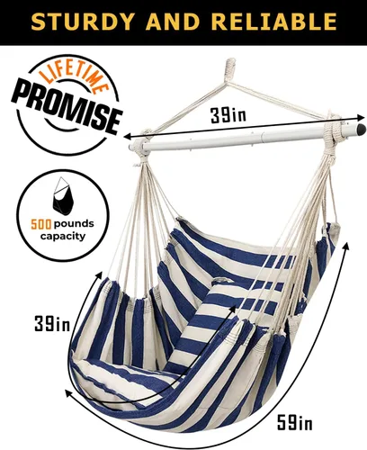 Vista 5 de ADVOKAIR - Silla tipo hamaca colgante grande, cómoda, suave y duradera, incluye 2 cojines de asiento
