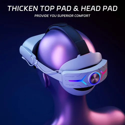 Vista 7 de QWOS RGB Comfort Battery Head Strap 8000mAh Compatible with Oculus Quest 2 - Extend 7hrs Playtime - Adjustable Elite Strap with Super Soft Thickened