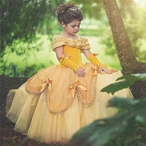 Vista 6 de HOIZOSG Belle Princess Dress Up para niñas, Beauty and The Beast, disfraz de Halloween, Navidad, fiesta de cumpleaños, vestido de baile elegante