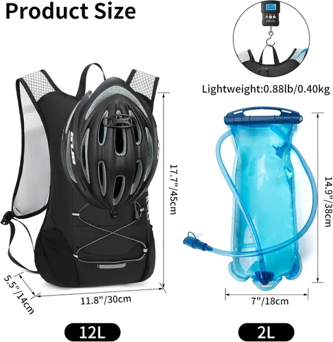 Vista 7 de Mochila de hidratación, mochila de agua para correr con vejiga de 2 L, mochila de agua hidráulica para hombres y mujeres, ciclismo, senderismo, rave