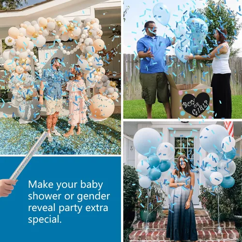 Vista 4 de BATTIFE It's a Boy, paquete de 6 varitas de confeti para revelación de género, palitos de confeti de papel de seda para bebé, suministros