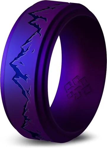 Vista 11 de Knot Theory Anillo de silicona para hombre, grabado de montaña, ondas, bosque, ancho de banda de 0.315 pulgadas, transpirable, ajuste cómodo