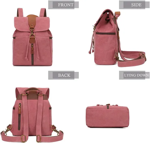 Vista 5 de KL928 Mochila de lona Mochila grande casual vintage para viajes al aire libre, mochila de senderismo para hombres y mujeres, 6885-lona-óxido rojo