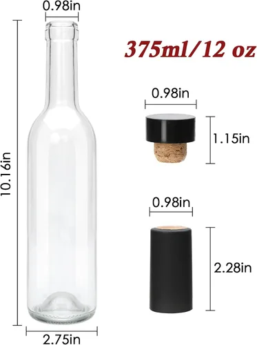 Vista 2 de Paquete de 12 botellas de vidrio de 12 onzas con tapas de corcho, botellas de vino vacías de 12.7 fl oz Clear Home Brewing - Botellas de licor