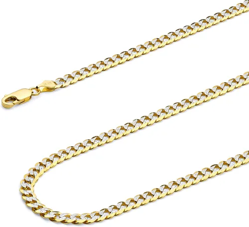 Vista 5 de 14k REAL Yellow/Two Tone Gold Bevelled Hollow 11mm, 9mm, 6.5mm, 5mm, 4.5mm, 3.5mm, 2.5mm, 2mm Cuban Curb Chain Necklace/Bracelet with Lobster Claw