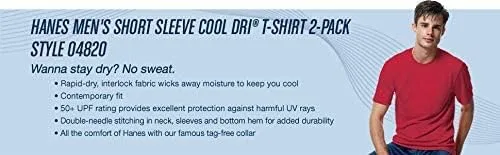 Vista 3 de Hanes Cool DRI - Camiseta deportiva para hombre diseño que absorbe la humedad protección UPF 50 paquete de 2 Púrpura
