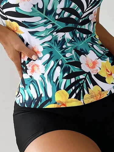 Vista 3 de Floerns Traje de baño de 2 piezas con estampado floral y espalda cruzada para mujer