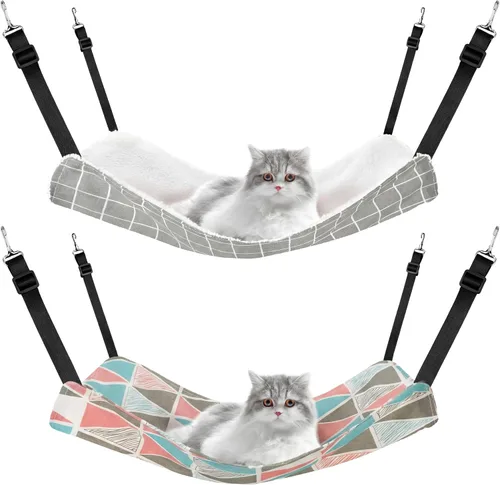 Vista 13 de Jetec. Juego de 2 hamacas colgantes reversibles para gatos, suaves y transpirables, con jaula para mascotas, correas ajustables y ganchos metálicos