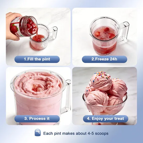Vista 4 de H-Duka 10-in-1 Ice Cream Maker Machine, 800W Frozen Treat Maker for Silky Gelato, Sorbet&Slushies, One-Touch Mix-In & Re-Spin for Creamy Texture(Ice