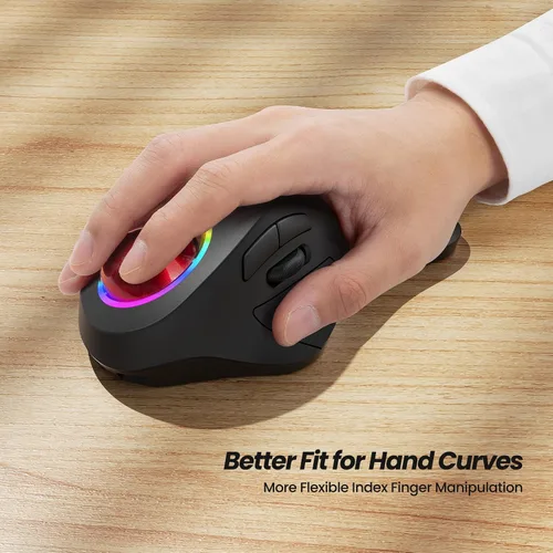 Vista 2 de Nulea M505B Ratón Trackball Inalámbrico, Ratón Ergonómico Recargable RGB Rollerball, Control Fácil con Dedo Índice con 5 DPI Ajustables, Conexión