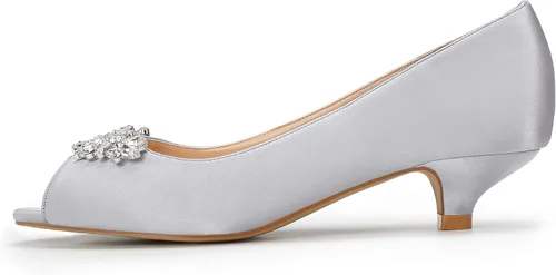 Vista 3 de ERIJUNOR Zapatos de tacón bajo para mujer, con diamantes de imitación, puntera abierta, para boda, fiesta de noche, zapatos de vestir