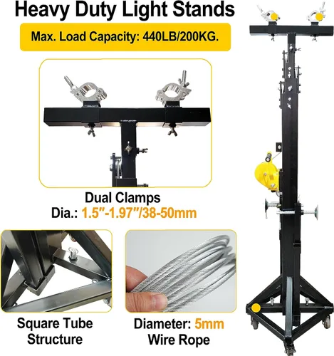 Vista 2 de TECHTONGDA Dos soportes de manivela de iluminación, sistema de iluminación LED de armadura resistente, soporte de manivela con elevadores, 19 pies