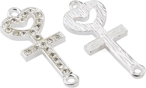 Vista 14 de RUBYCA 5pcs Metal Cruz Llave Lateral Conector Cuentas Cristal DIY Joyería Pulsera Tono Plata