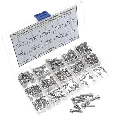 Vista 6 de M2 M2.5 M3 M4 M5 M6 Tornillos de cabeza Phillips de acero inoxidable combinados con arandelas de resorte y arandelas lisas 195pcs 304 stainless