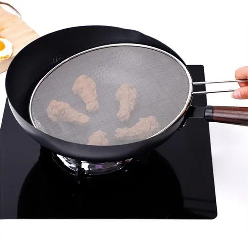 Vista 5 de 3pcs Stainless Steel Fine Mesh Splatter Screen Guard for Frying Pots Dense Mesh Helps Protect Skin and Keep Stovetops Cleaner, with Long Handle