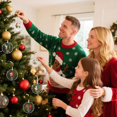 Vista 5 de Adornos con nombre de letra para árbol de Navidad, adornos de Navidad personalizados 2025, adornos de nombre inicial personalizados, decoraciones