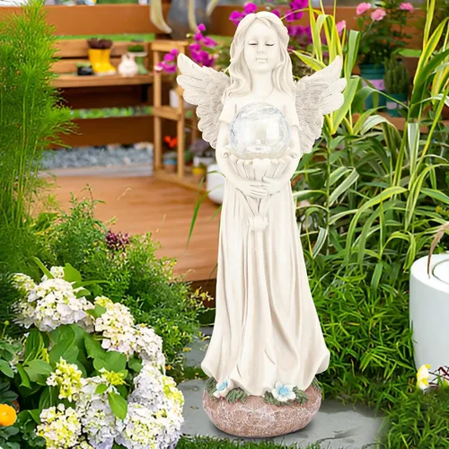 Vista 4 de Estatua de ángel para jardín, estatuas solares de jardín de 16.3 pulgadas con luces solares, figuras de ángel, regalos de jardinería para madre