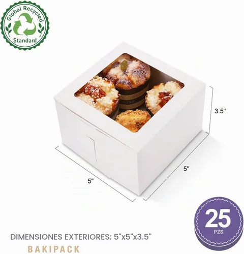 Vista 5 de 25 cajas blancas de panadería con ventana de 5 x 5 x 3.5 pulgadas 5x5x3.5 Blanco
