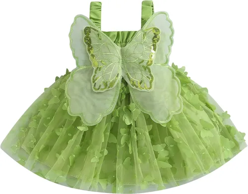 Vista 3 de Disfraz de Halloween para bebé niña, alas de hada, mariposa, sin mangas, tutú, disfraz de Tinkerbell de Halloween