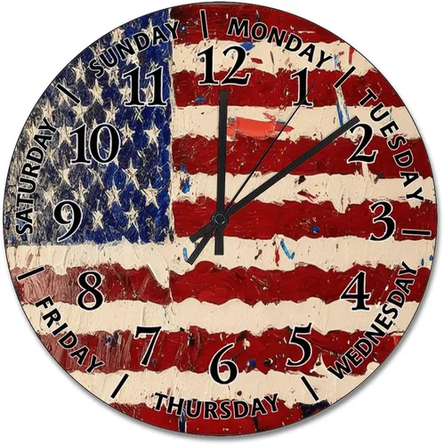 Vista 53 de Reloj de pared Whatever Modern Wood Clock de 10 pulgadas, silencioso, sin tictac, funciona con pilas, para sala de estar, dormitorio, cocina, A