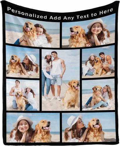 Vista 10 de Manta personalizada con tus fotos favoritas, manta personalizada con mis propias imágenes para familia, mamá, papá, hija, hijo, perro, hermanas