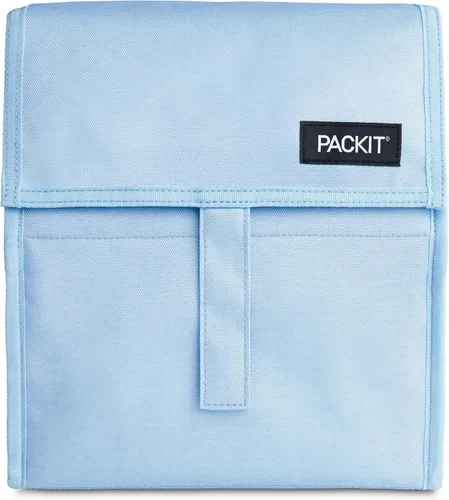 Vista 23 de PackIt® Bolsa de almuerzo congelable, almendra, fabricada con tecnología ECOFREEZE®, plegable, reutilizable, cierre de cremallera y pliegue con asa