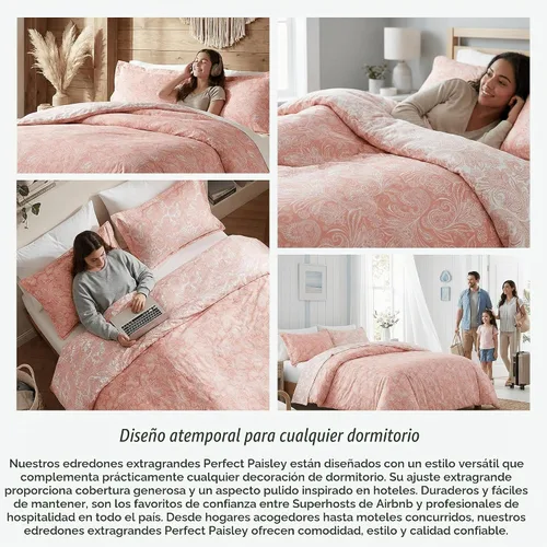 Vista 6 de Juego de edredón de gran tamaño King con 2 fundas de almohada, perfecto 13 - Paisley Coral Haze