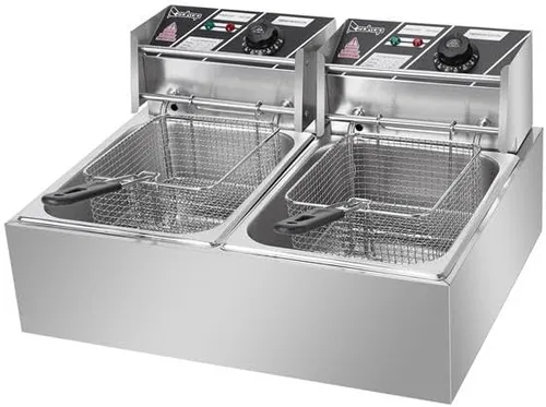 Vista 5 de Freidoras eléctricas de grasa profunda con cesta extraíble Freidoras de aceite eléctricas de doble tanque de cocina Máquina de freír 5000W MAX