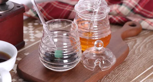Vista 9 de Ivolador - Tarro de miel de vidrio, dispensador de miel, dispensador de jarabe, tarro de miel con tapa y recipiente de almacenamiento de vidrio