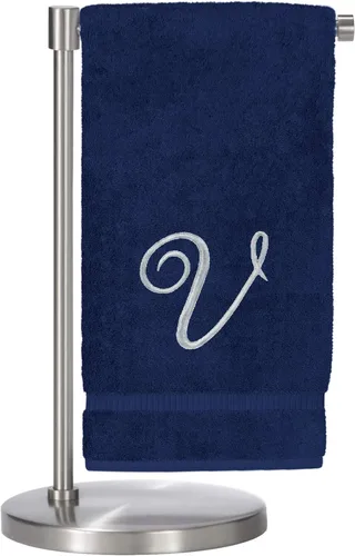 Vista 25 de Script R - Toalla de baño con monograma, regalo personalizado, 27 x 54 pulgadas, juego de 1 toalla bordada con texto dorado, 100% algodón turco Navy