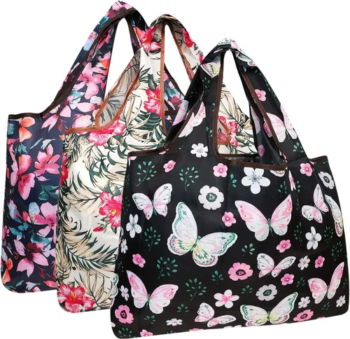 Vista 10 de allydrew Bolsas grandes plegables de nailon reutilizables para comestibles, paquete de 3