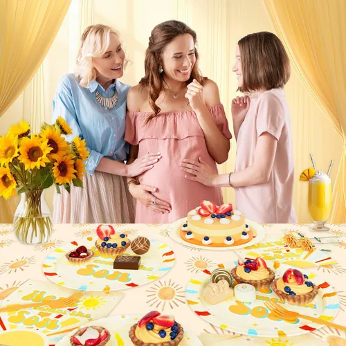 Vista 7 de Hombae Here Comes the Son - Juego de vajilla de decoración para baby shower con platos, servilletas, tenedores, suministros de fiesta de baby