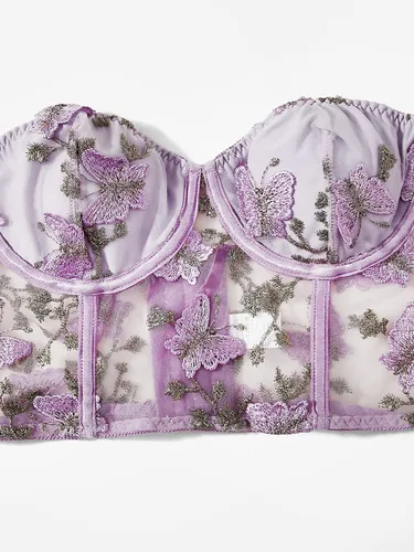 Vista 3 de WDIRARA Top de tubo corto sin mangas de malla transparente con bordado de mariposa para mujer