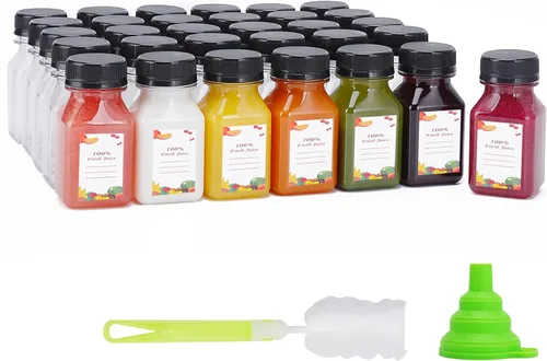 Vista 7 de OBKJJ Botellas de Plástico para Jugo 150 piezas 2 oz Botellas de Agua de Plástico Vacías con Tapas Recipientes Transparentes Reutilizables