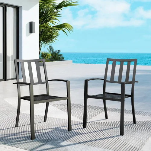 Vista 22 de MFSTUDIO Juego de 4 sillas de comedor apilables para patio, hierro forjado Patrón de red