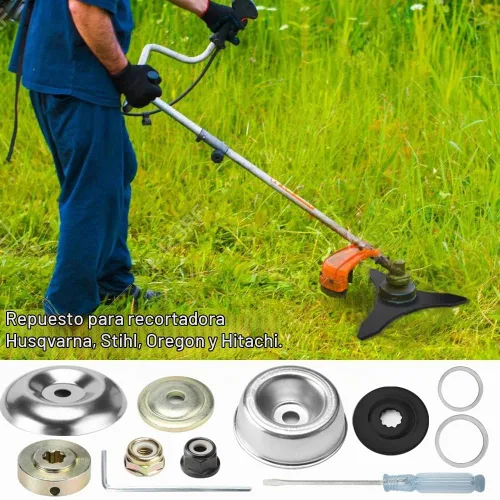 Vista 5 de Eapele Hoja de cortadora de cepillo para malas hierbas, hoja de repuesto con adaptador, de acero de carburo, para eje de 25.4 mm o 20 mm, compatible
