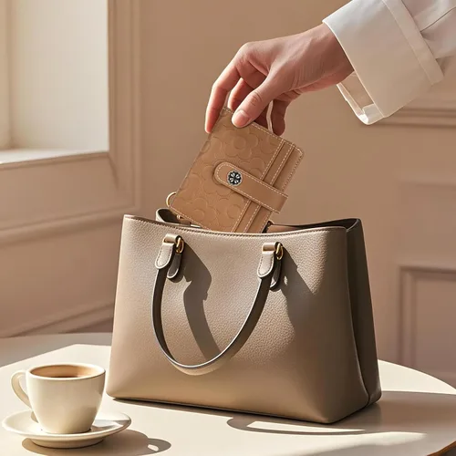 Vista 5 de Cartera RFID para mujer, delgada y pequeña, de piel con estampado de flores, plegable, compacta, con tarjetero y bolsillo para monedas, color marrón
