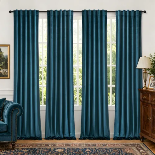 Vista 23 de MIULEE Navy Blue Velvet Curtains 4 Panels Set Back Tab 40 x 96 Inch Long Azul marino