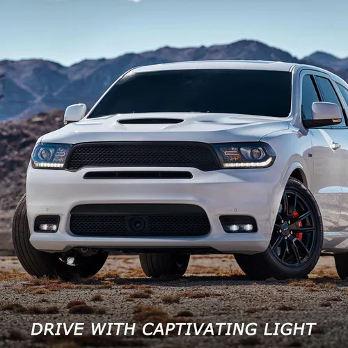 Vista 7 de Conjunto de faros delanteros negros compatible con Dodge Durango 2016 2017 2018, conjunto de faros de xenón con lente transparente lado izquierdo