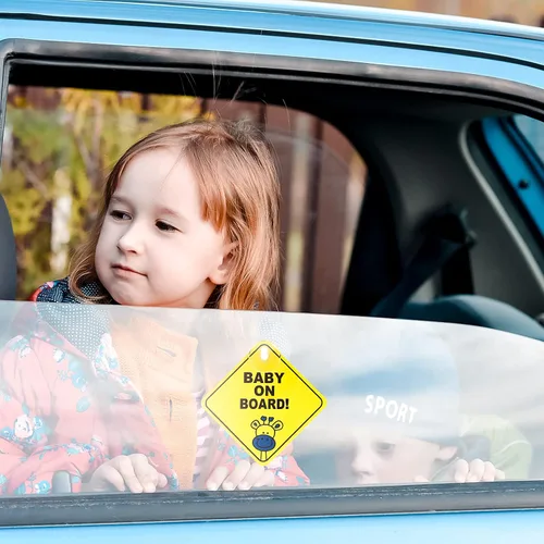Vista 7 de TIESOME 2 calcomanías de advertencia para automóvil de bebé a bordo, con ventosas, calcomanías reutilizables para niños pequeños a bordo