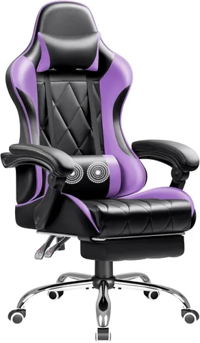 Vista 8 de Shahoo Silla ergonómica para videojuegos, reposapiés y soporte lumbar de Negro