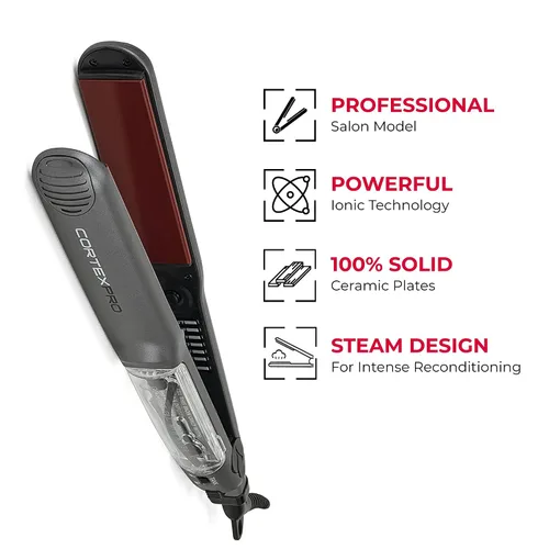 Vista 3 de Cortex Professional Plancha plana Vapor – Placas de cerámica Thermolon Vapor Mist – Vapor Infusion Steamliner – Plancha profesional – con paquete